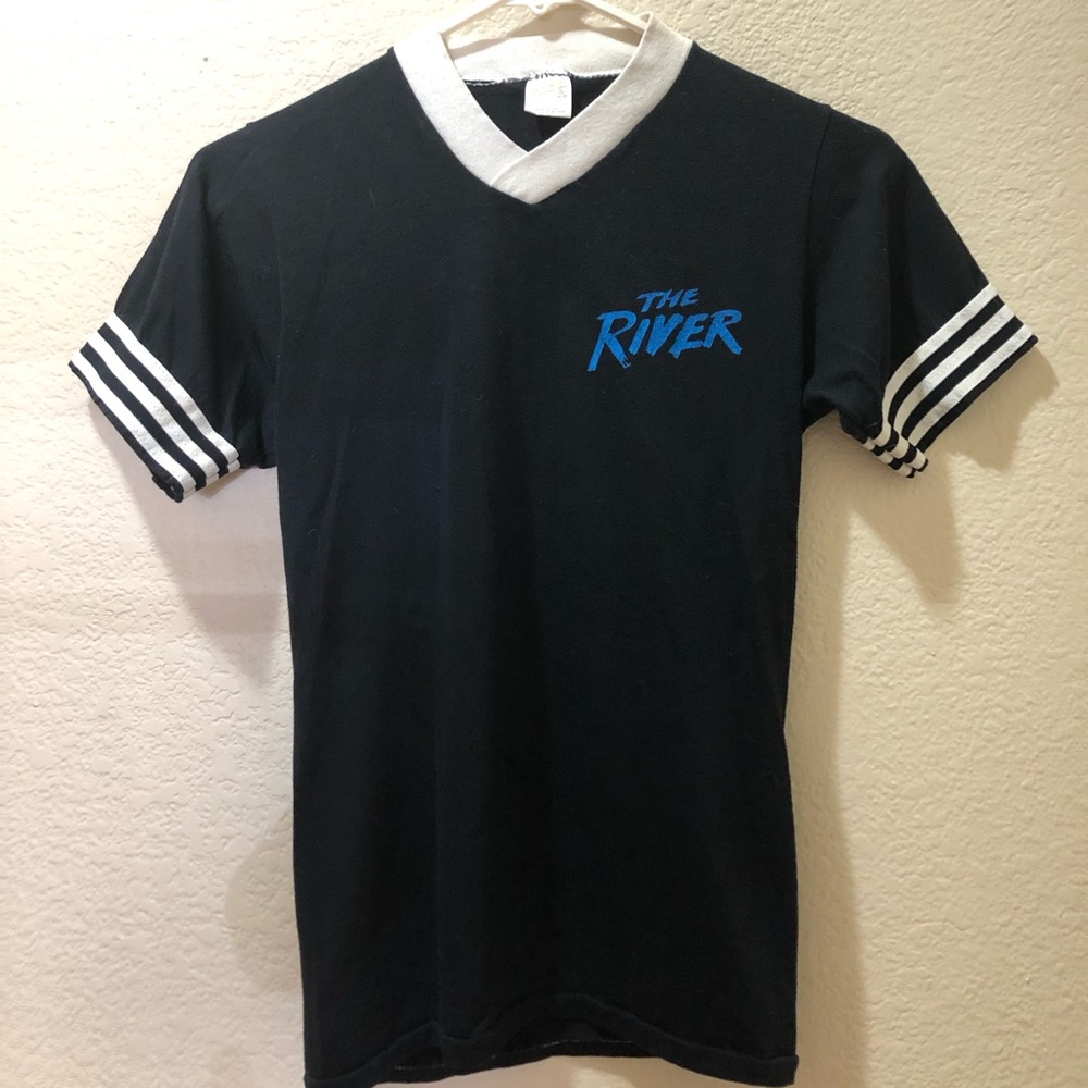 Women’s Vintage Springsteen Black V-Neck Stripe Sleeve T-Shirt